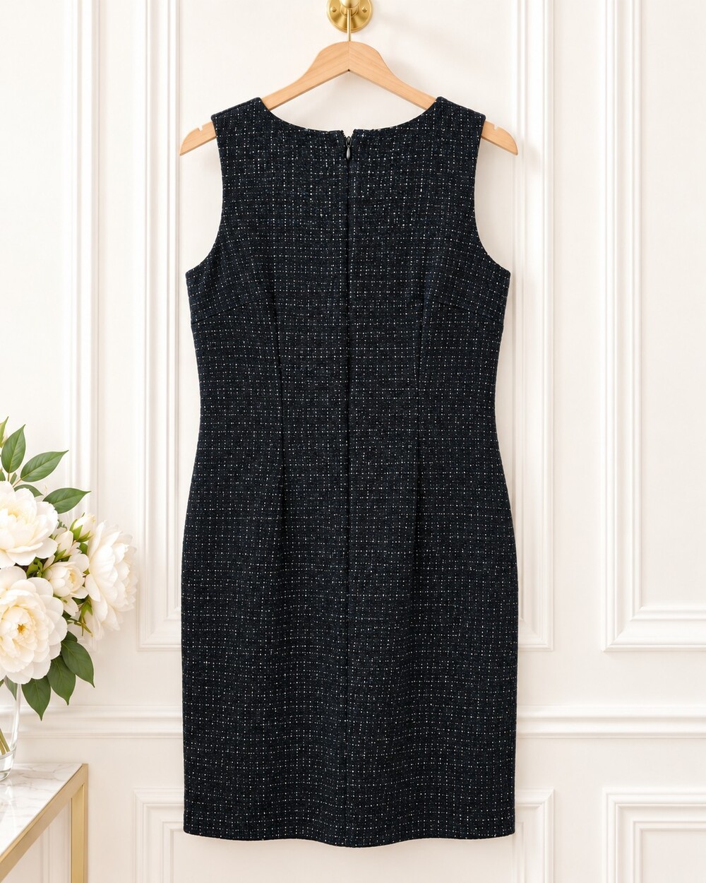 Ann Taylor Black Tweed V Neck Sheath Dress Size 10 - Picture 6 of 9